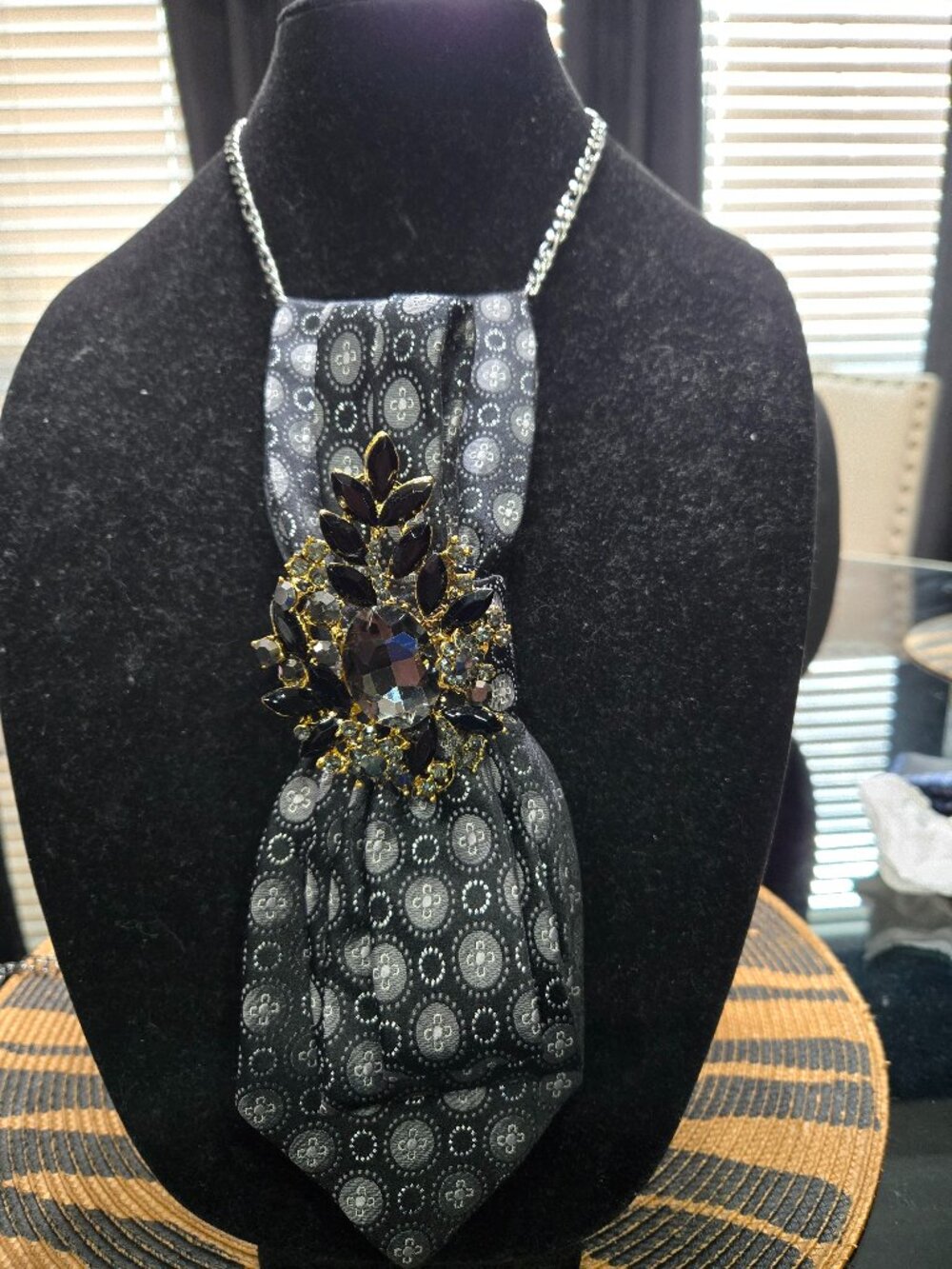 Decorative Tie Necklace with Brooch
